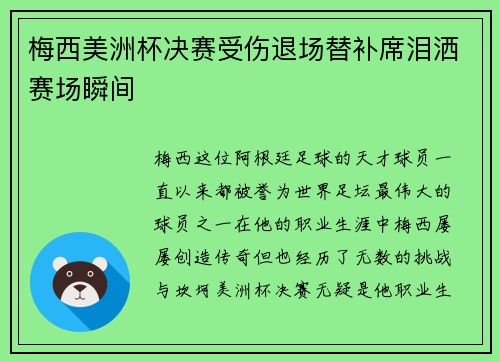 梅西美洲杯决赛受伤退场替补席泪洒赛场瞬间